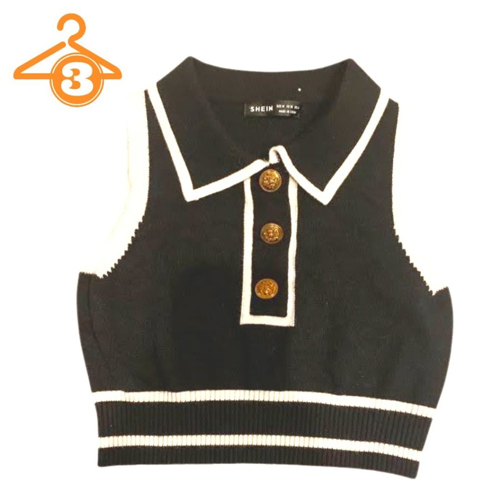 SHEIN Sweater Vest, Black and white, With Gold Buttons, Size Small